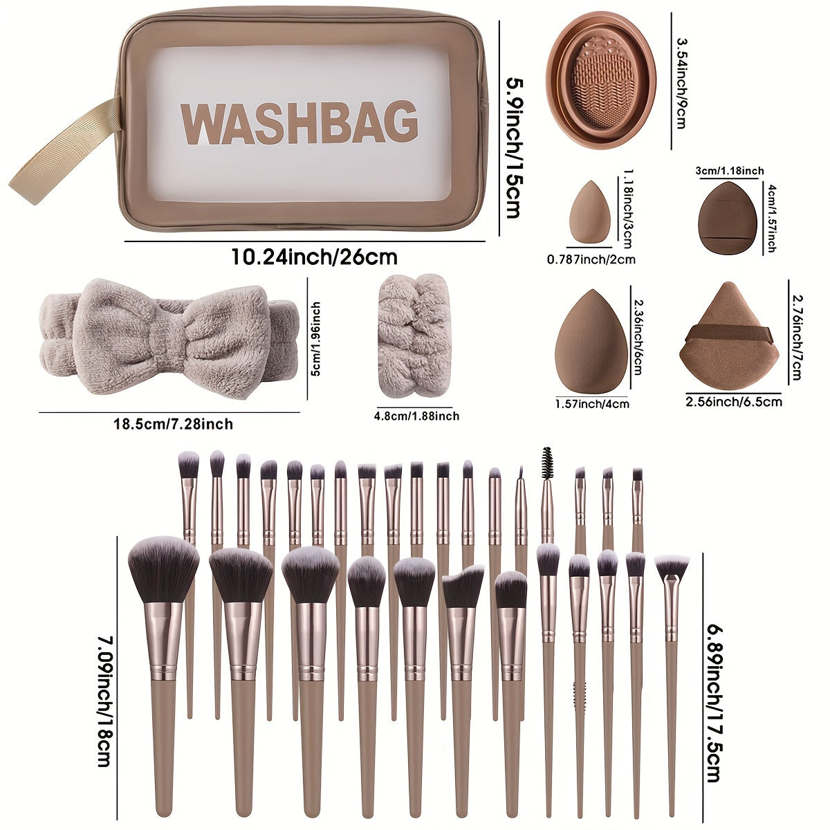 Kit de 55 accessoires de maquillage avec pinceaux et éponges – Coloris café
