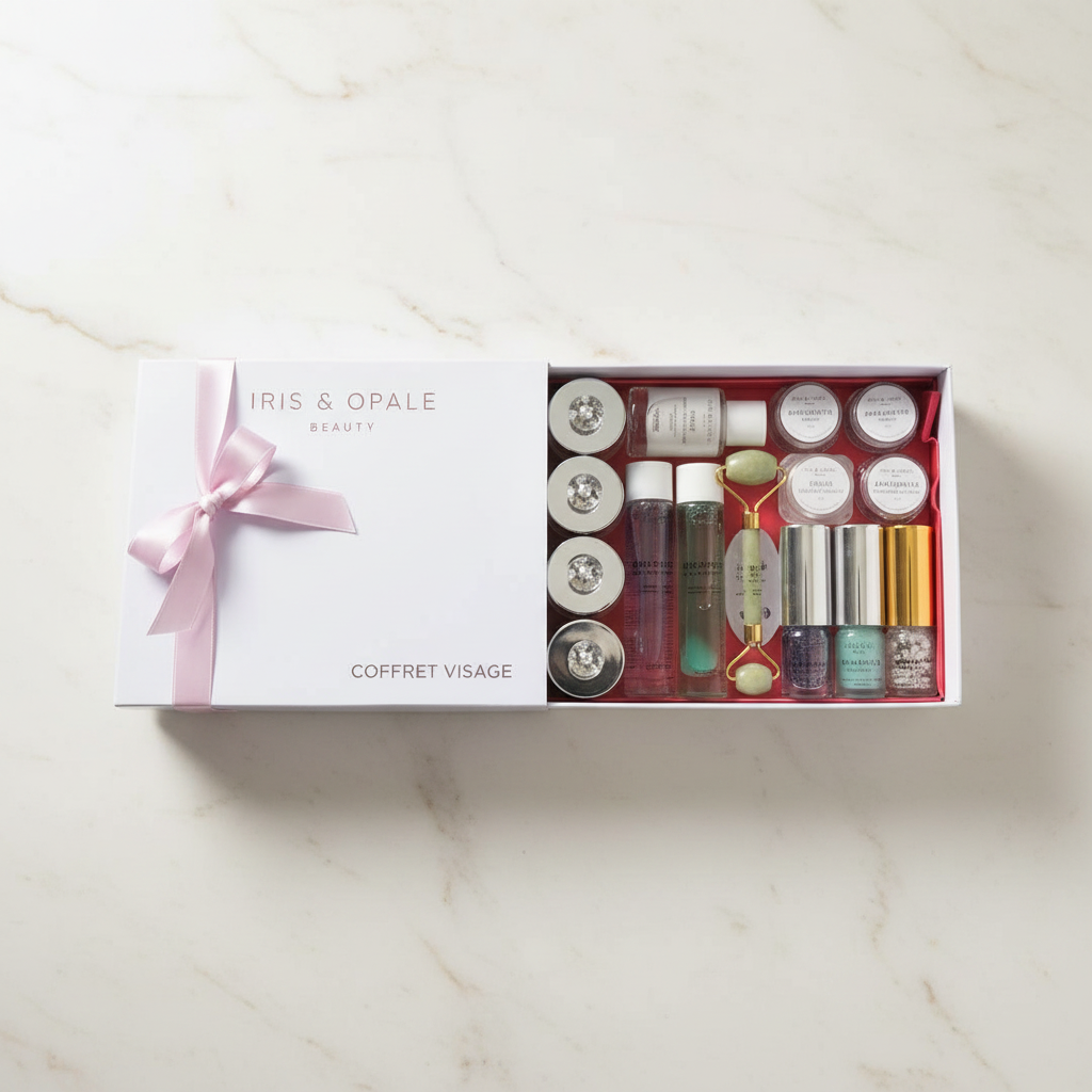 Coffret Galaxie visage | Iris & Opale Beauty. Découvrez nos 15 soins visage emblématiques en format mini. Aux pierres fines et aux extraits végétaux bio. Pour tous les types de peau. Idée cadeau.