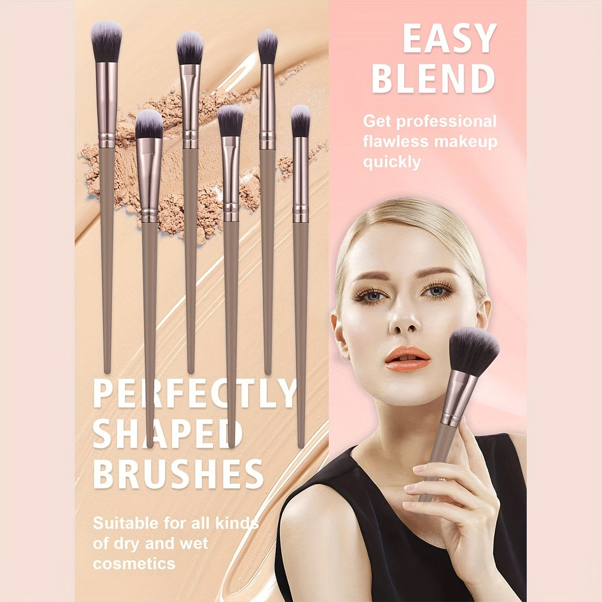 Kit de 55 accessoires de maquillage avec pinceaux et éponges – Coloris café