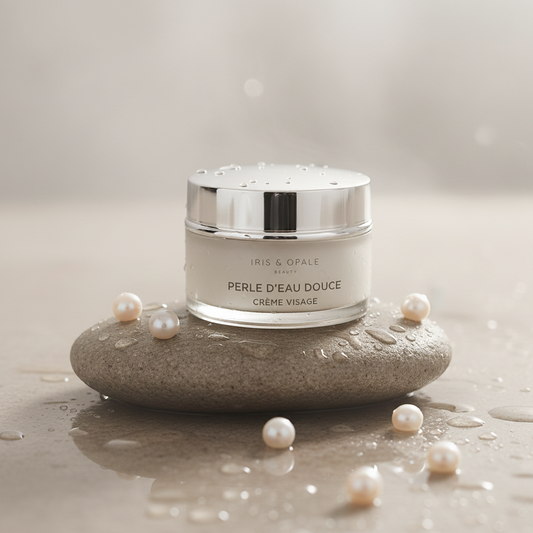 texture de creme perle d'eau douce sur fond blanc