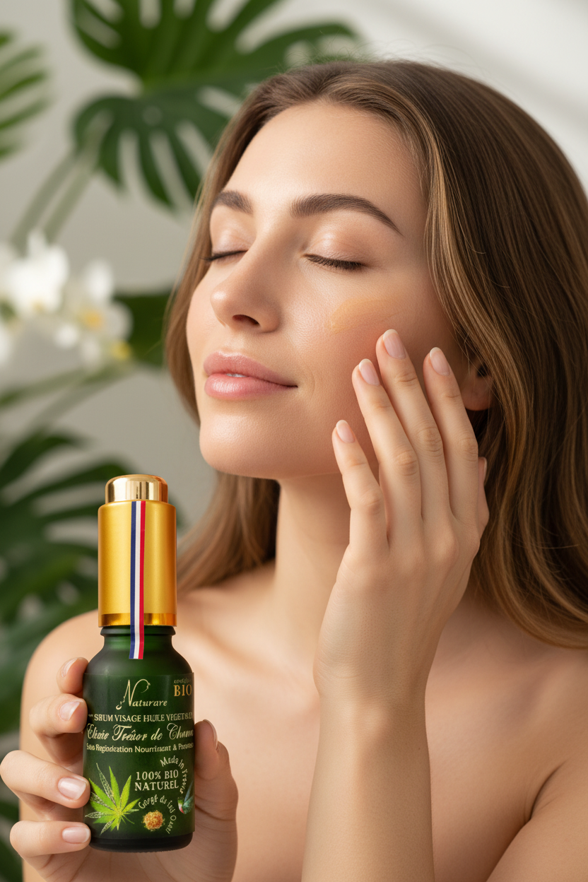 Femme appliquant le sérum